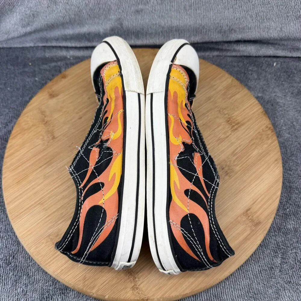 Converse One Star Junior Shoes Boys Size 5 Black Flame Canvas Slip On Sneakers